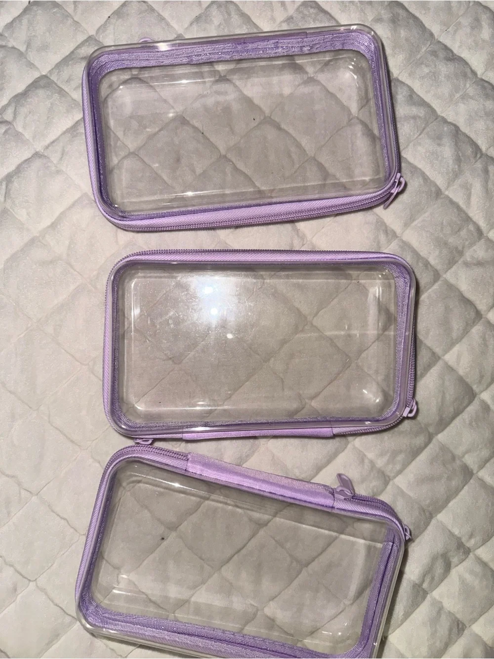 Clear Travel Pouch Set with Lavender Trim - Home Storage & Organization